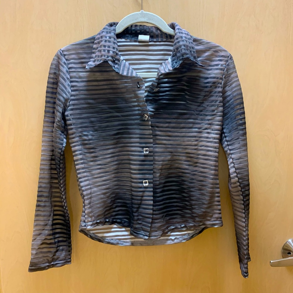 Sheer button down long sleeve blouse